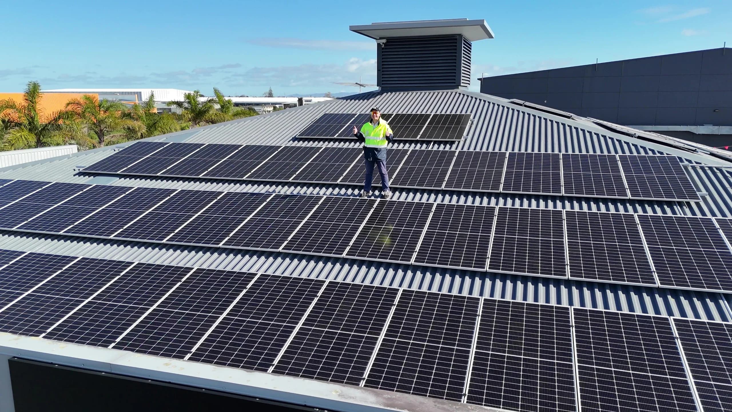 LONGi solar modules on the Andrew Simms showroom roof in East Tāmaki
