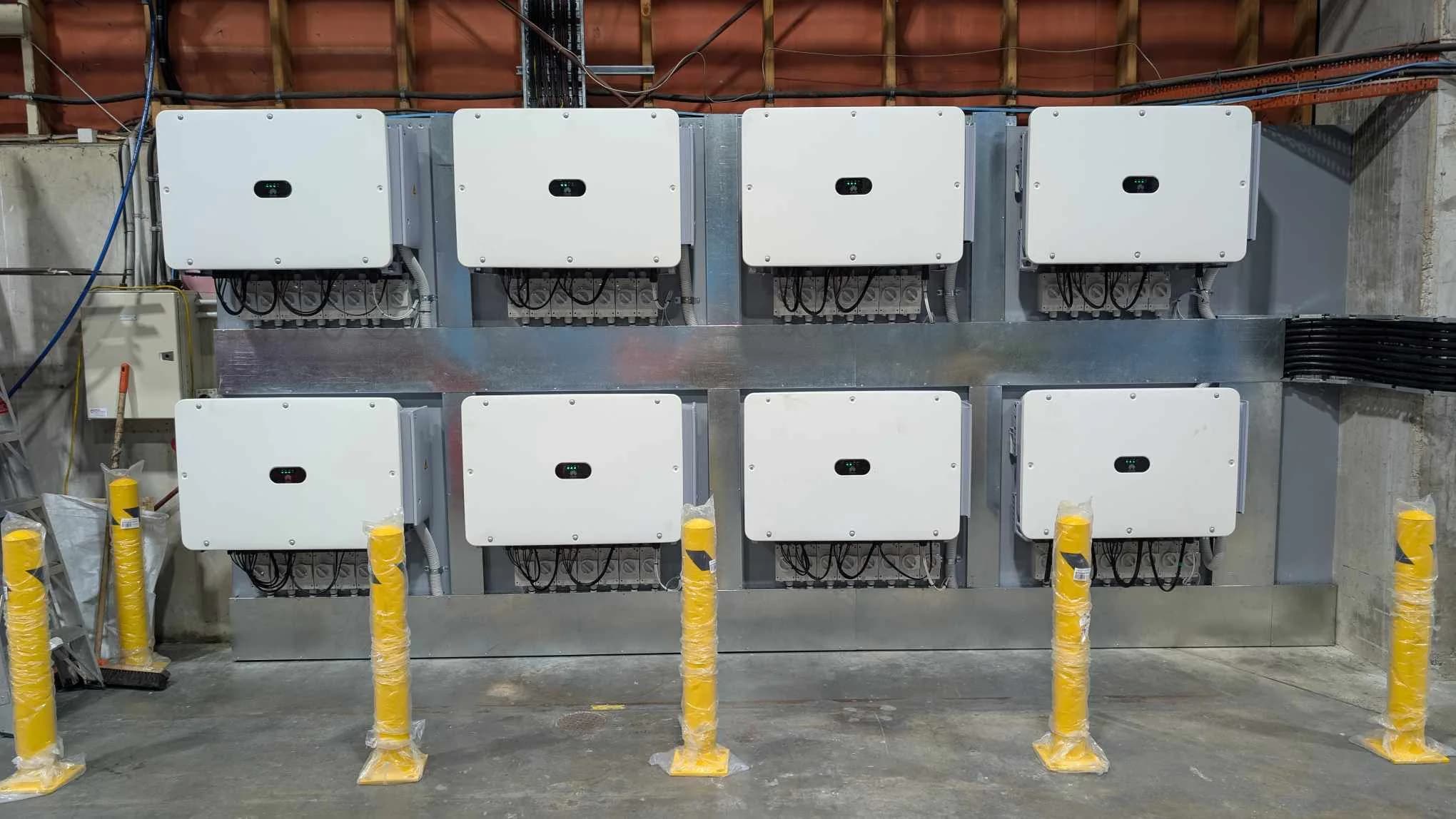 Huawei commercial inverter bank at the Uniplas manufacturing facility