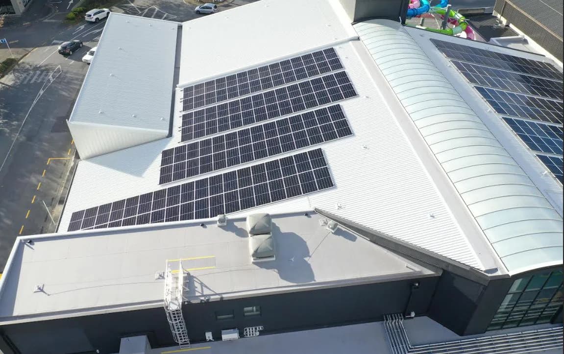 Aerial view of the H2O Xtream commercial solar installation in Upper Hutt